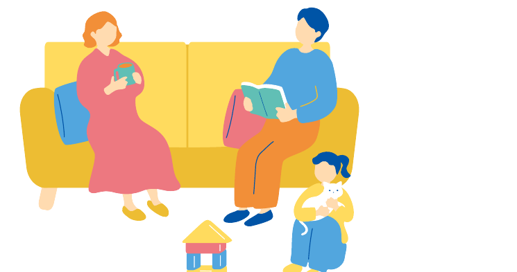Illustration of a family relaxing together at home
